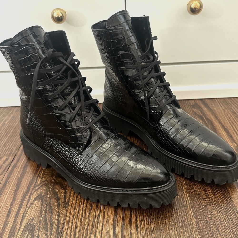 Freda Salvador Emi Lug Combat Boots, Size 9, Black